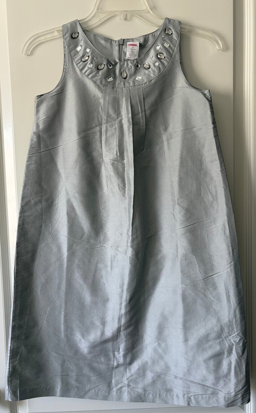 Gymboree Silver 100% Silk Festive Christmas Silver Tank Dress NWT Size 12